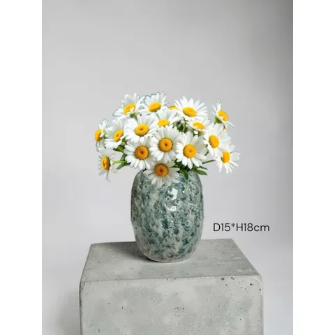 Bình hoa lọ hoa DÁNG VÒ CẨM THẠCH thon cao 18cm Bát Tràng cao cấp, phù hợp decor trang trí nhà cửa, bàn làm việc làm quà