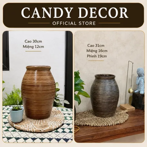 Bình gốm cắm hoa dáng chum miệng rộng cao 31cm thích hợp cắm nhiều loại hoa gốm sứ Bát Tràng