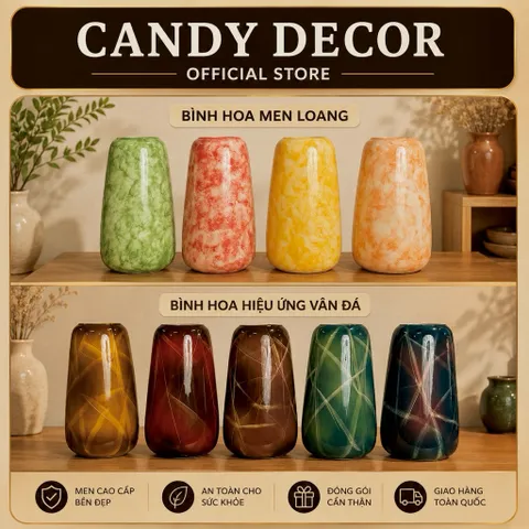 Bình hoa lọ hoa DÁNG ĐU ĐỦ MEN CẨM THẠCH cao 26cm Bát Tràng cao cấp decor nhà sang làm quà tặng