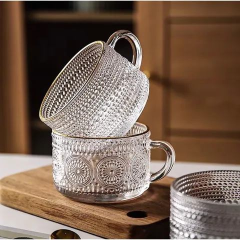 Ly thuỷ tinh/Cốc thuỷ tinh hoạ tiết mặt trời, kim cương chịu nhiệt cao cấp dung tích 450ml