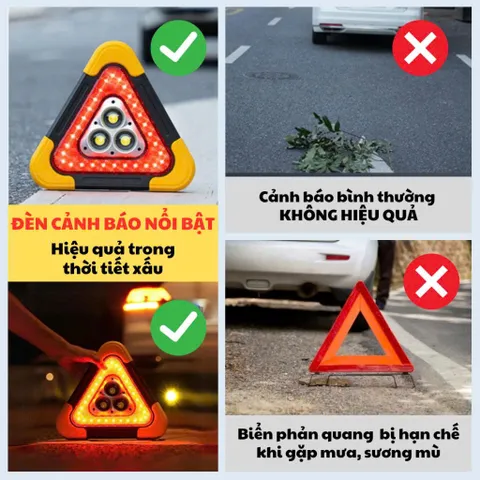 ĐÈN LED CẢNH BÁO NGUY HIỂM TAM GIÁC PIN NLMT  ĐA NĂNG 🚨🔺 (P131496)