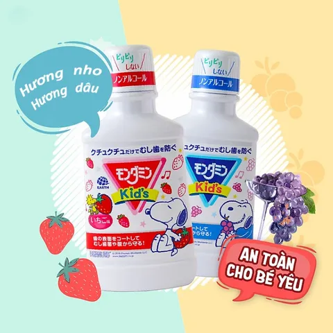 Nước Súc Miệng Cho Trẻ Em Mondahmin Kid White Conc Nhật Bản Hương Dâu, Hương Nho 250ml