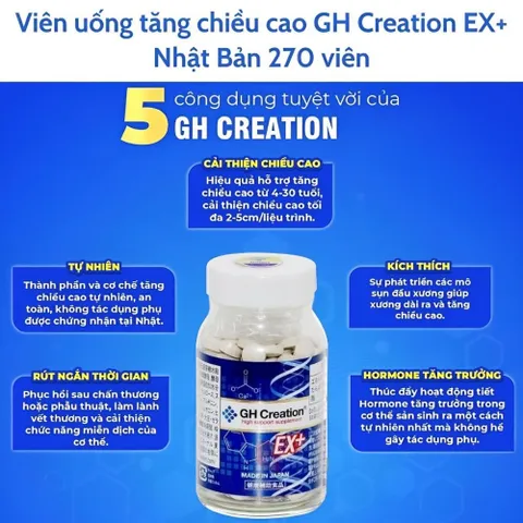 Viên uống tăng chiều cao GH Creation EX+ White Conc Nhật Bản - Lọ 270 viên