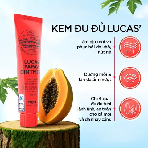 Kem dưỡng môi đu đủ Lucas Papaw White Conc giúp dưỡng môi giảm khô, chiết xuất đu đủ tươi từ Úc 15g, 25g