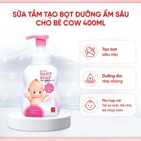 Sữa tắm cho bé Cow Baby Soap an toàn, lành tính phù hợp với cả da nhạy cảm Nhật Bản Chai 400ml