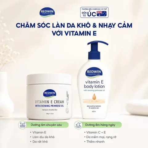 Combo Dưỡng Ẩm Chuyên Sâu Redwin Kem Dưỡng Ẩm Vitamin E Cream 330g & Sữa Dưỡng Thể Vitamin E Body Lotion EPO 400ml