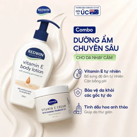 Combo Dưỡng Ẩm Chuyên Sâu Redwin Kem Dưỡng Ẩm Vitamin E Cream 330g & Sữa Dưỡng Thể Vitamin E Body Lotion EPO 400ml