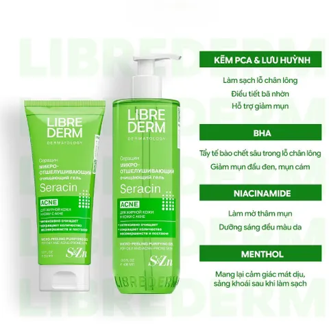 Gel rửa mặt tẩy tế bào chết không hạt Librederm Seracin Micro-Peeling Purifying hỗ trợ giảm mụn mờ thâm mụn 200ml /400ml