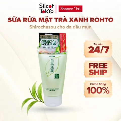 Sữa rửa mặt trà xanh cho da dầu mụn Rohto Shirochasou White Conc Nhật Bản 120g