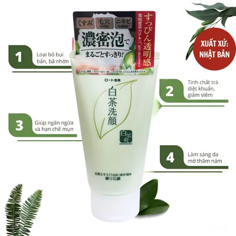 Sữa rửa mặt trà xanh cho da dầu mụn Rohto Shirochasou White Conc Nhật Bản 120g