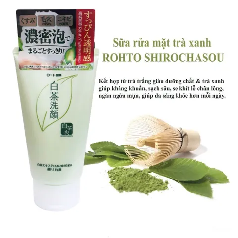 Sữa rửa mặt trà xanh cho da dầu mụn Rohto Shirochasou White Conc Nhật Bản 120g