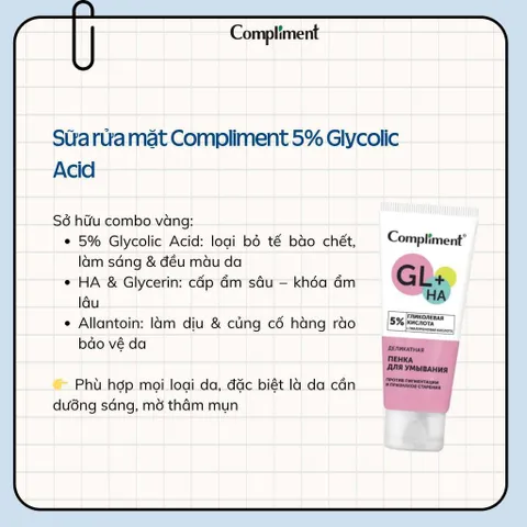 Sữa Rửa Mặt Glycolic Acid 5% Compliment Sạch Sâu, Tái Tạo Săn Chắc Cho Da Lão Hóa, Nhạy Cảm 150ml