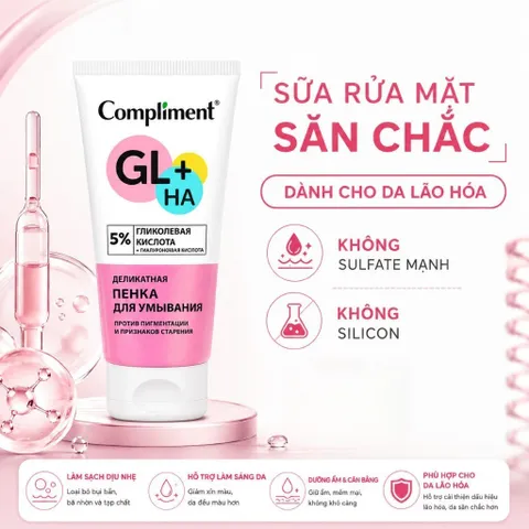 Sữa Rửa Mặt Glycolic Acid 5% Compliment Sạch Sâu, Tái Tạo Săn Chắc Cho Da Lão Hóa, Nhạy Cảm 150ml