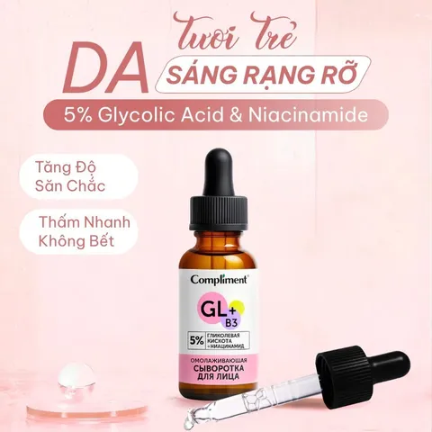 Serum Compliment Glycolic 5% Niacinamide Tái Tạo Da Săn Chắc, Tăng Đàn Hồi & Mờ Thâm Sạm 27ml