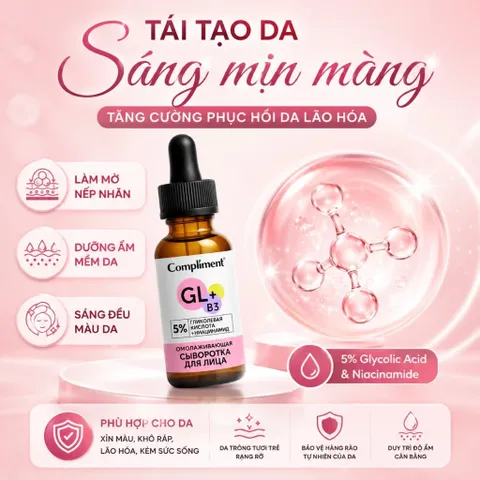 Serum Compliment Glycolic 5% Niacinamide Tái Tạo Da Săn Chắc, Tăng Đàn Hồi & Mờ Thâm Sạm 27ml