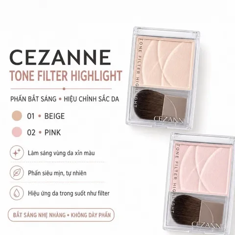 Phấn Bắt Sáng Lì Cezanne Tone Filter Highlight Dạng Bột Phấn Đẩy Sáng Da Tự Nhiên Bền Màu 2.3g