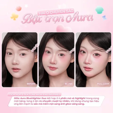 Bảng má hồng bắt sáng 2 ô đa năng GSLAY Glitz Aura Blushlighter Duo 7.6g