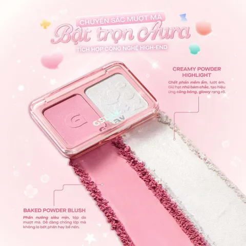 Bảng má hồng bắt sáng 2 ô đa năng GSLAY Glitz Aura Blushlighter Duo 7.6g