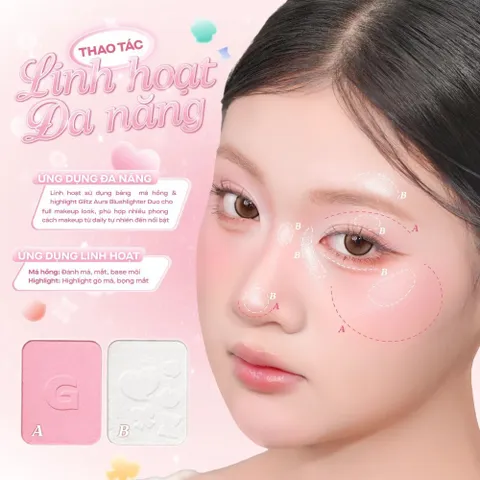 Bảng má hồng bắt sáng 2 ô đa năng GSLAY Glitz Aura Blushlighter Duo 7.6g