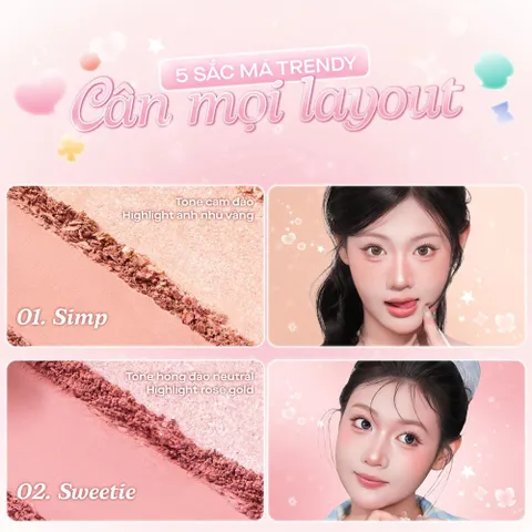 Bảng má hồng bắt sáng 2 ô đa năng GSLAY Glitz Aura Blushlighter Duo 7.6g