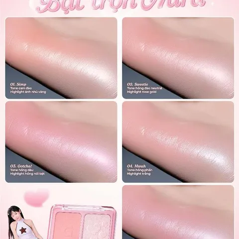 Bảng má hồng bắt sáng 2 ô đa năng GSLAY Glitz Aura Blushlighter Duo 7.6g