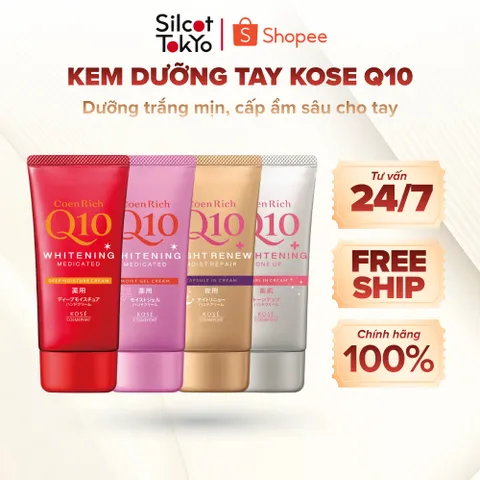 Kem dưỡng da tay Kose Hand Cream Q10 White Conc Nhật Bản giúp dưỡng trắng, cấp ẩm - Tuýp 80g