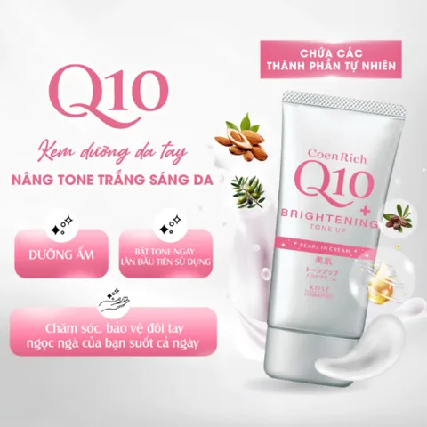 Kem dưỡng da tay Kose Hand Cream Q10 White Conc Nhật Bản giúp dưỡng trắng, cấp ẩm - Tuýp 80g