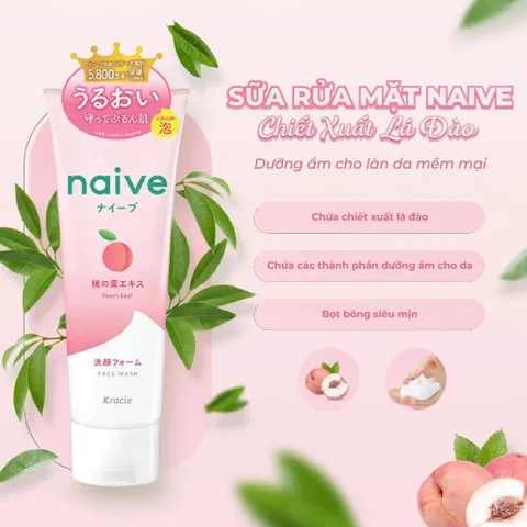 Sữa Rửa Mặt Kracie Naive Foaming Face Wash Làm Sạch Dịu Nhẹ Dưỡng Ẩm Mịn Da Nhật Bản Tuýp 130g