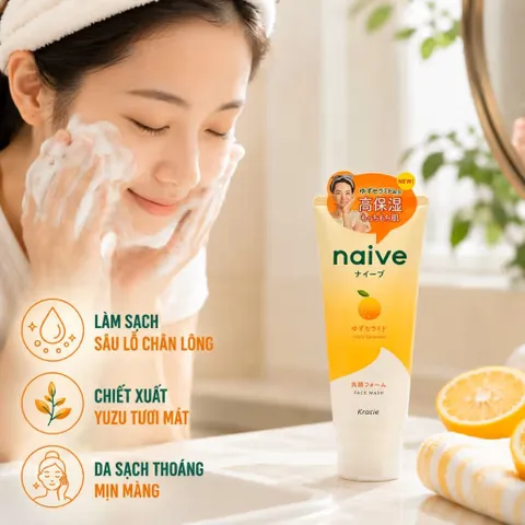 Sữa Rửa Mặt Kracie Naive Foaming Face Wash Làm Sạch Dịu Nhẹ Dưỡng Ẩm Mịn Da Nhật Bản Tuýp 130g