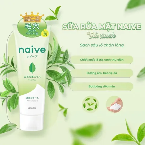 Sữa Rửa Mặt Kracie Naive Foaming Face Wash Làm Sạch Dịu Nhẹ Dưỡng Ẩm Mịn Da Nhật Bản Tuýp 130g