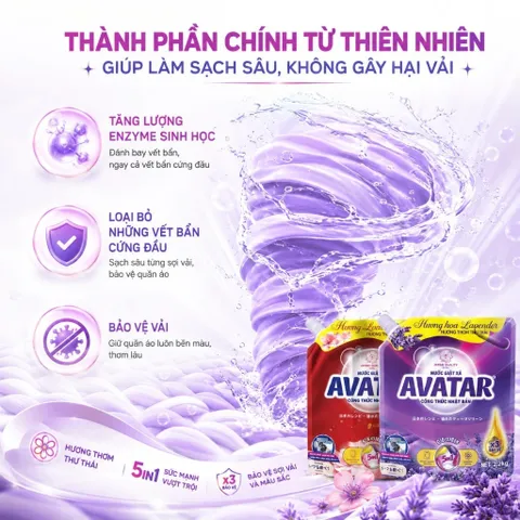 Nước Giặt 5 Trong 1 Avatar Hương Hoa Oải Hương, Hoa Anh Đào Làm Sạch Sâu, Lưu Hương Dài Lâu