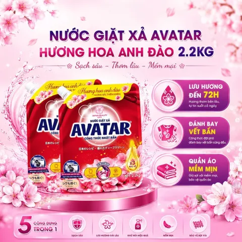 Nước Giặt 5 Trong 1 Avatar Hương Hoa Oải Hương, Hoa Anh Đào Làm Sạch Sâu, Lưu Hương Dài Lâu