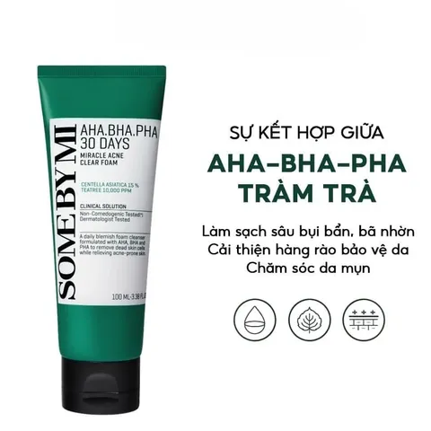 Sữa Rửa Mặt Some By Mi AHA-BHA-PHA 30 Days Miracle Acne Clear Foam Làm Sạch Sâu 100ml