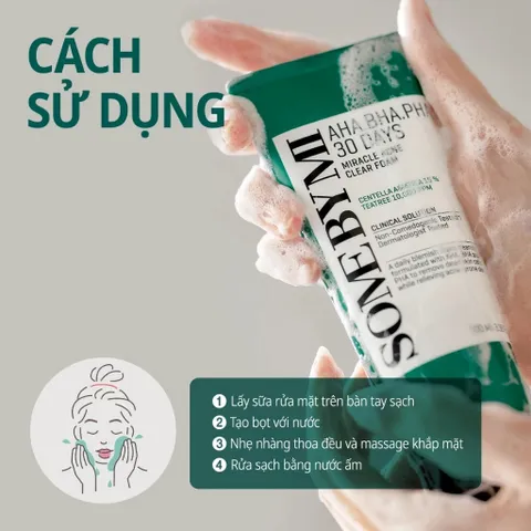 Sữa Rửa Mặt Some By Mi AHA-BHA-PHA 30 Days Miracle Acne Clear Foam Làm Sạch Sâu 100ml