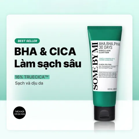 Sữa Rửa Mặt Some By Mi AHA-BHA-PHA 30 Days Miracle Acne Clear Foam Làm Sạch Sâu 100ml