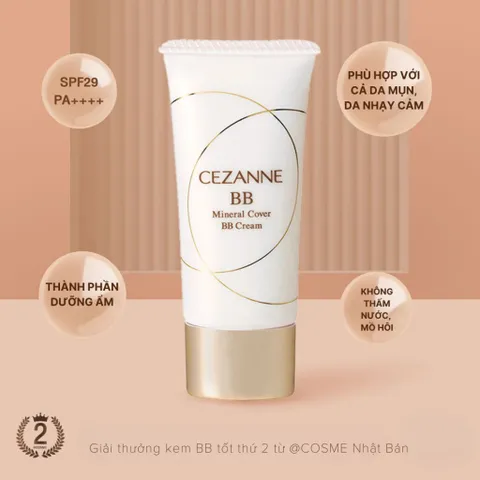 Kem nền thoáng Cezanne Mineral Cover BB Cream High Cover Cream SPF29 PA+++ Nhật Bản 30g