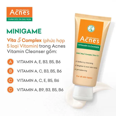 Sữa rửa mặt vitamin làm sáng da, mờ sẹo thâm dạng kem Acnes Vitamin Cleanser 100g 846605