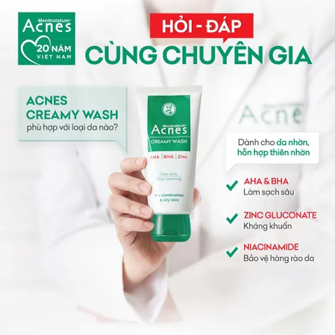 Sữa rửa mặt ngăn ngừa mụn Acnes Creamy Wash 100g