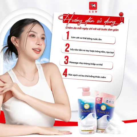 Sữa tắm siêu tạo bọt Cow Bouncia Nhật Bản chiết xuất từ sữa bò giúp dưỡng ẩm, trắng da