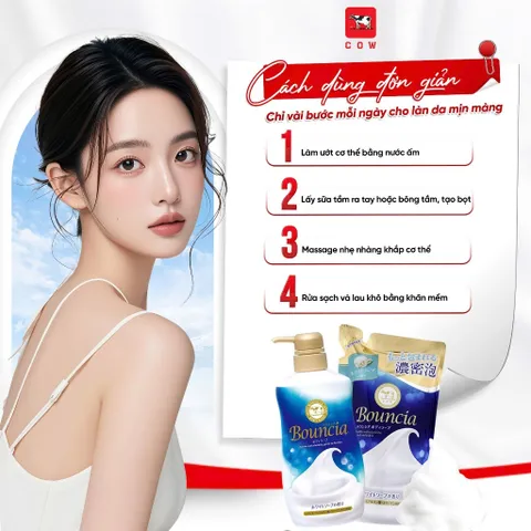 Sữa tắm siêu tạo bọt Cow Bouncia Nhật Bản chiết xuất từ sữa bò giúp dưỡng ẩm, trắng da