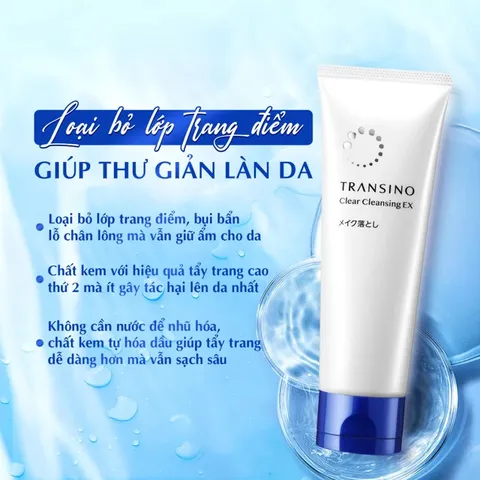 Kem tẩy trang Transino Clear Cleansing EX loại bỏ bụi bẩn, dầu thừa, làm sạch da dịu nhẹ Tuýp 110g