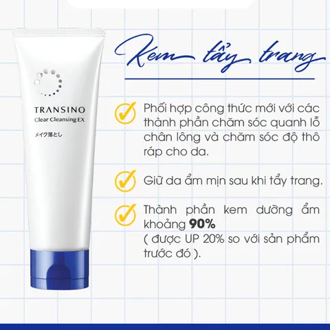Kem tẩy trang Transino Clear Cleansing EX loại bỏ bụi bẩn, dầu thừa, làm sạch da dịu nhẹ Tuýp 110g