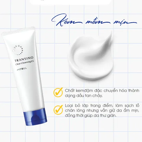 Kem tẩy trang Transino Clear Cleansing EX loại bỏ bụi bẩn, dầu thừa, làm sạch da dịu nhẹ Tuýp 110g