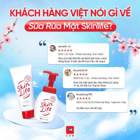 Sữa Rửa Mặt Cow Skinlife Foam 160ml - Làm Sạch Sâu & Kiểm Soát Dầu, Ngừa Mụn Cho Da Dầu Nhạy Cảm