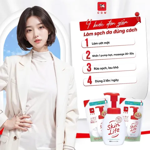 Sữa Rửa Mặt Cow Skinlife Foam 160ml - Làm Sạch Sâu & Kiểm Soát Dầu, Ngừa Mụn Cho Da Dầu Nhạy Cảm