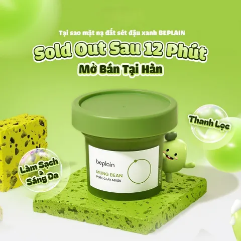 Mặt nạ đất sét Beplain Mung Bean Pore Clay Mask chiết xuất đậu xanh 120ml