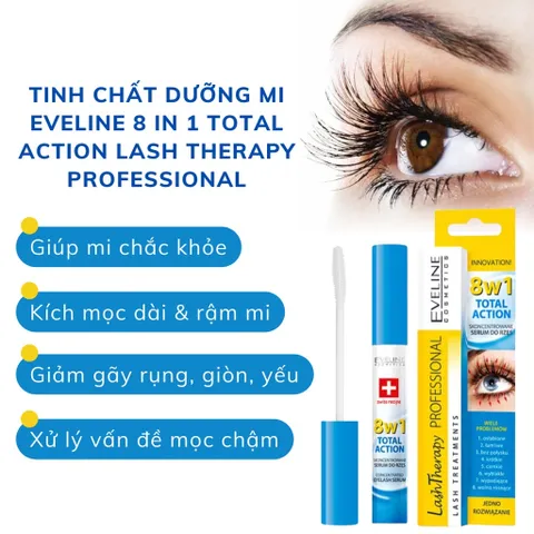 Dưỡng mi Eveline 8 In 1 Total Action Lash Therapy dưỡng mi dài, dày, giảm gãy rụng White Conc 10ml