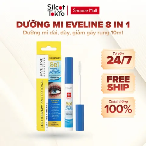 Dưỡng mi Eveline 8 In 1 Total Action Lash Therapy dưỡng mi dài, dày, giảm gãy rụng White Conc 10ml