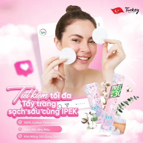Bông tẩy trang Ipek White Conc miếng tròn 100% cotton siêu mềm mịn xơ tự nhiên