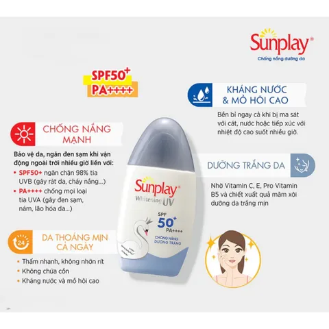 Kem chống nắng Sunplay dưỡng trắng da, dạng sữa Sunplay Whitening UV White Conc SPF 50, PA++++ 30g